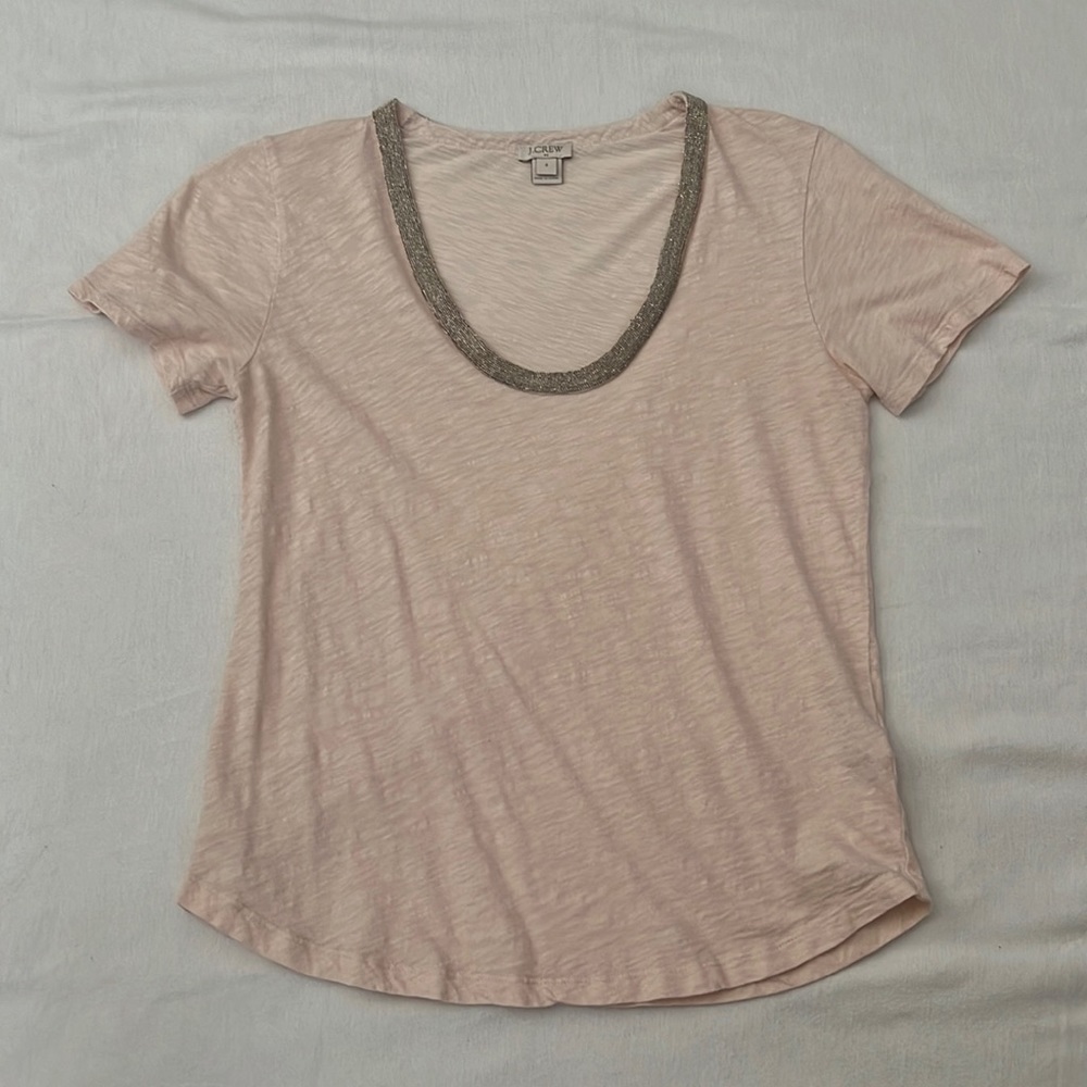 J Crew Tee with Embellished Neckline